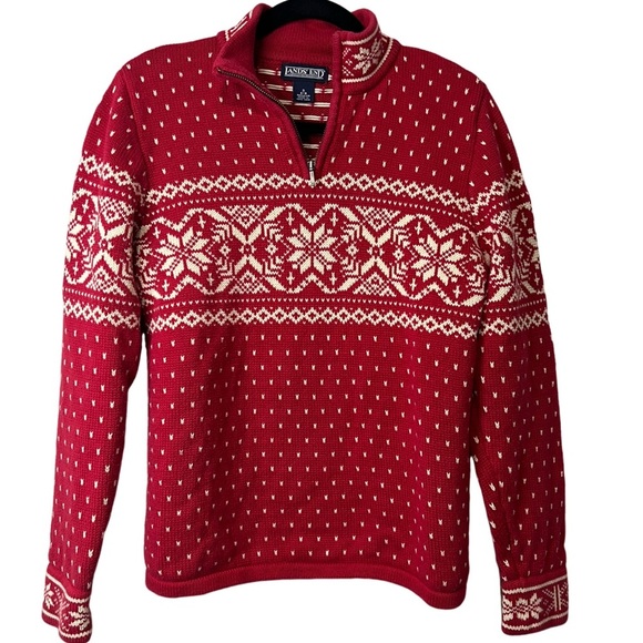Lands' End Sweater Womens Small Quarter Zip Fair Isle Nordic Pullover Vintage S - Picture 1 of 5